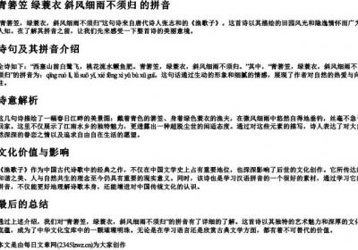 青箬笠 绿蓑衣 斜风细雨不须归 的拼音.docx免费下载(word版可打印)