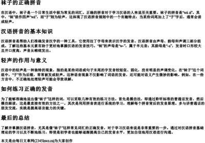 袜子的正确的拼音.docx免费下载(word版可打印)