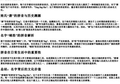唐靖浩的拼音怎么写.docx免费下载(word版可打印)