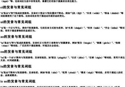 ai ei ui ao ou iu ie ue er拼音词组.docx免费下载(word版可打印)